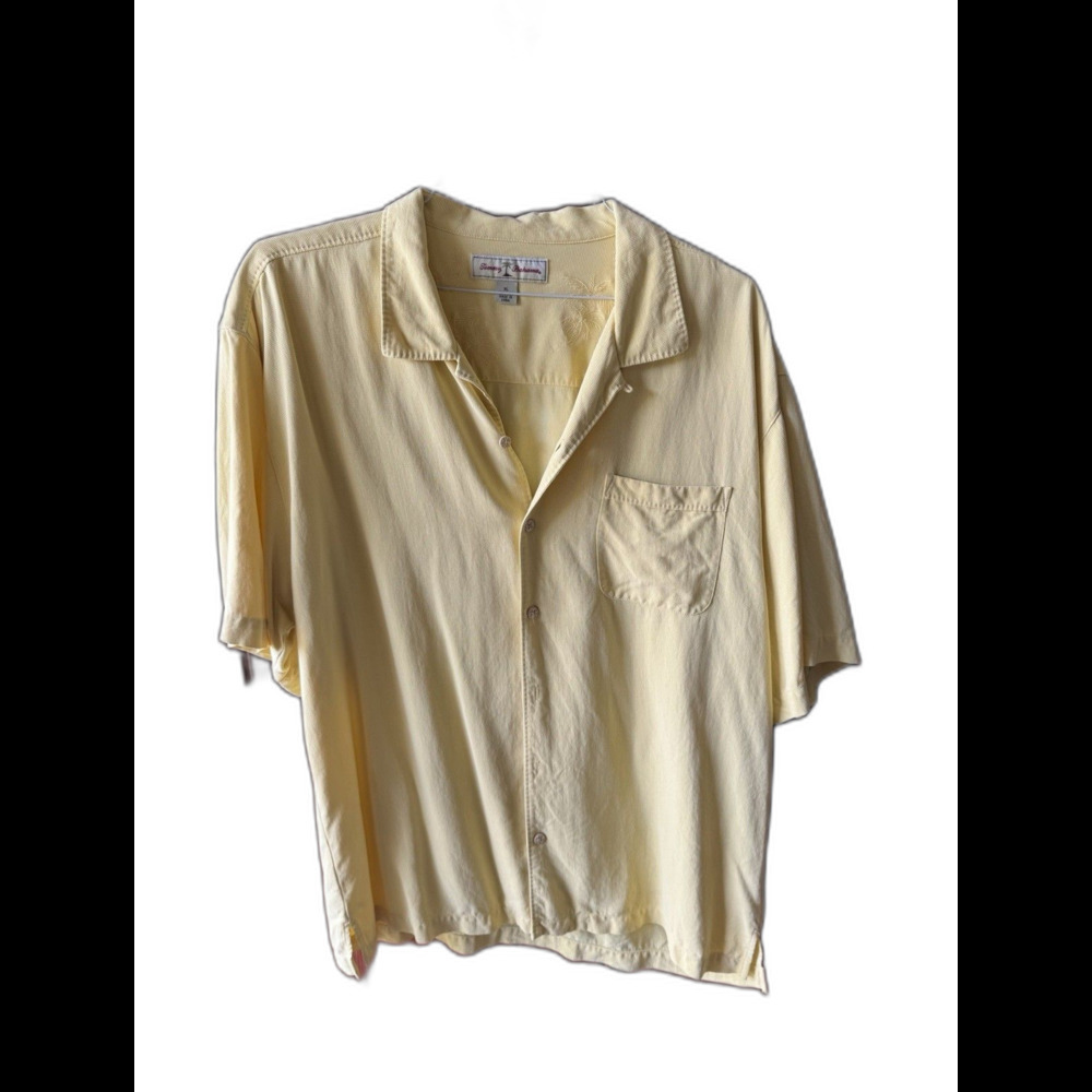 Tommy Bahama Men's Silk Yellow Button‎ Up Shirt Short Sleeve pocket Size XL
